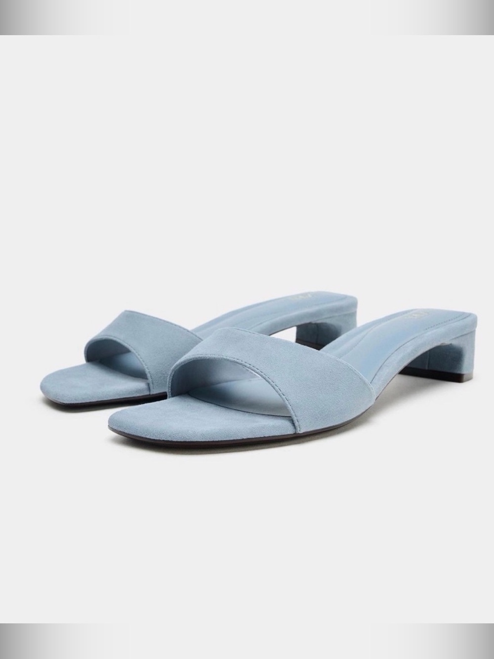 ZARA Light Blue Suede Kitten Block Heel Sandals 37